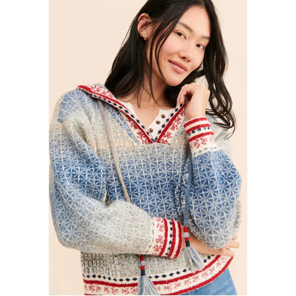Anthropologie Pilcro Abstract Hoodie Nordic inspired design Sz Small Wool Blend